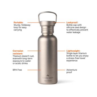 Nordic Drift Trail Ultra Light Titanium 600ml Water Bottle Silver