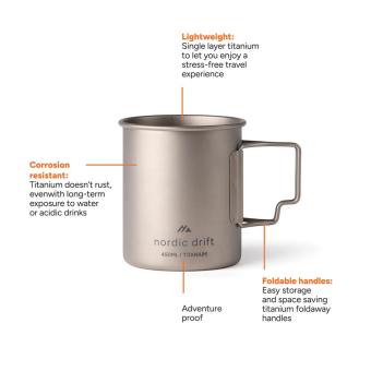 Nordic Drift Trail Ultraleichte Titan-Becher 450ml Silber