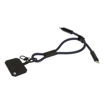 CuffCharge 60W Handgelenkband mit Lade- und Datenkabel aus RPET Dunkelblau