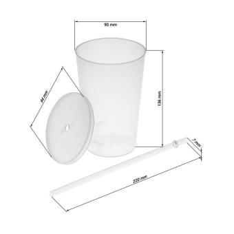 Trinkbecher "Vital", 500 ml mit Deckel und Strohhalm Milchig-transparent