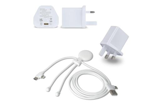 2090 - Xoopar Mr Bio Long Charging Cable + UK Plug Adapter White