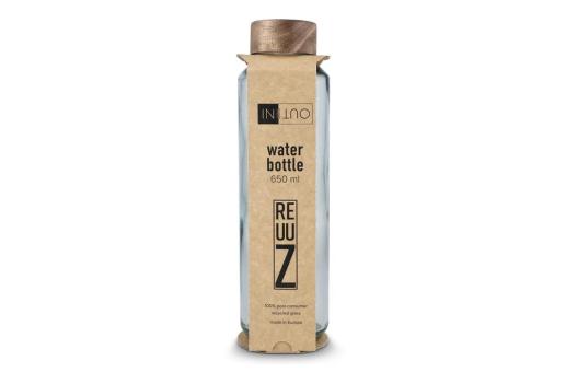 InSideOut Recycelte Glaswasserflasche ReuuZ mit Holzverschluss 650 ml Transparent