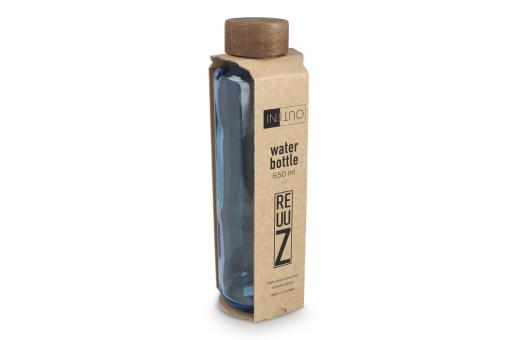 InSideOut Recycelte Glaswasserflasche ReuuZ mit Holzverschluss 650 ml Transparent hellblau