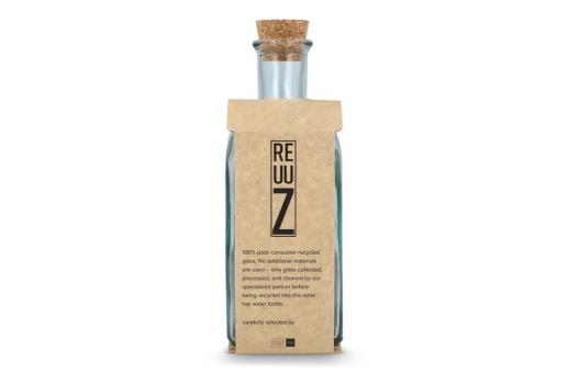 InSideOut Square Recycled Glass Water Bottle ReuuZ with Cork Stopper 500ml Transparent