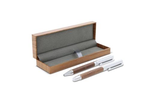 Set Kugelschreiber und Rollerball aus Metall Nussbaumholz in Geschenkbox Holz