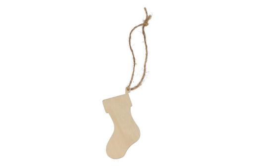 Strumpfförmiges Weihnachtsornament aus Holz Natur