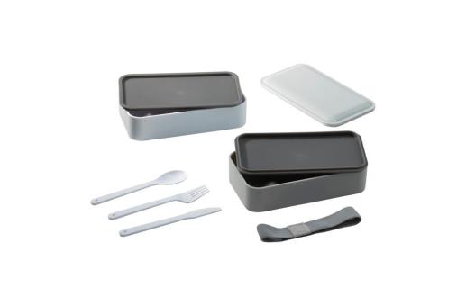 Bento box mit Besteck 1250ml Dunkelgrau/weiß