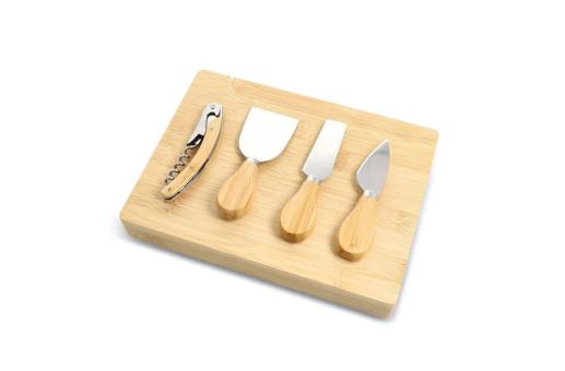 4er-Set für Käse und Wein aus Bambus Natur