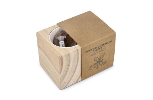 FSC-Holzpflanzgefäß-Set – Basilikum Natur