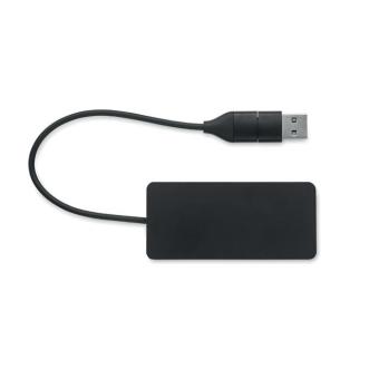 HUB-C 3 port USB hub with 20cm cable Black