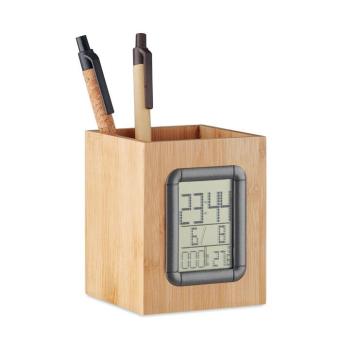 MANILA Bamboo pen holder and LCD clock Timber