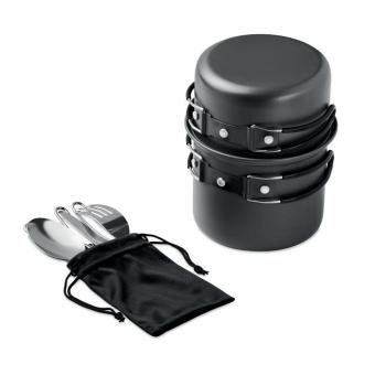POTTY SET 2 camping pots with cutlery Black