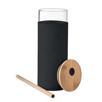 STRASS Glass tumbler 450ml bamboo lid Black