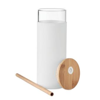 STRASS Glass tumbler 450ml bamboo lid White