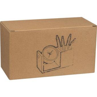 Stifteköcher aus Bambus mit analoger Uhr Beige