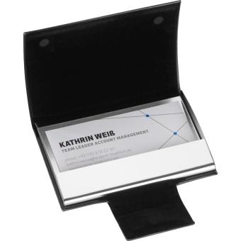 Business card holder with artificial leather covering Black