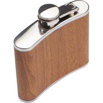 Stainless steel hip flask with wooden coating Brown