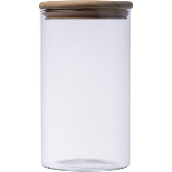 Borosilicate glass jar with pine wood lid, 1000 ml Transparent