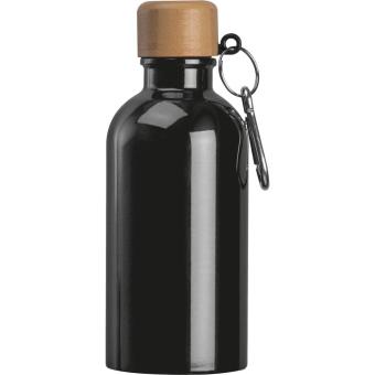 Edelstahltrinkflasche mit Karabiner, 400ml Schwarz