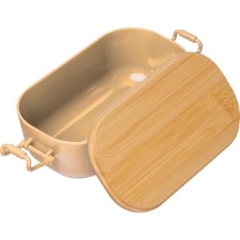 Lunchbox with bamboo lid and clamp closure. Fawn
