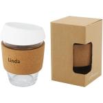 Lidan 360 ml borosilicate glass tumbler with cork grip and silicone lid White