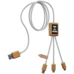 SCX.design C39 3-in-1 rPET light-up logo charging cable with squared bamboo casing White