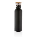 XD Collection Moderne Stainless-Steel Flasche mit Bambusdeckel Schwarz