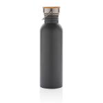 XD Collection Moderne Stainless-Steel Flasche mit Bambusdeckel Grau