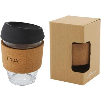 Lidan 360 ml borosilicate glass tumbler with cork grip and silicone lid Black