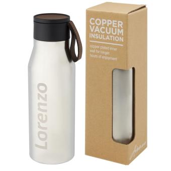 Ljungan 500 ml copper vacuum insulated stainless steel bottle with PU leather strap and lid Silver