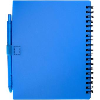 Niove recycled plastic soft cover notebook and ballpoint pen set (blue ink) Aztec blue