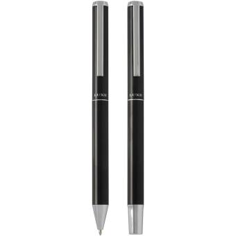 Lucetto recycled aluminium ballpoint and rollerball pen gift set (black ink) Black