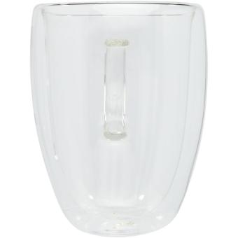 Manti 2-piece 350 ml double-wall glass cup with bamboo coaster Transparent