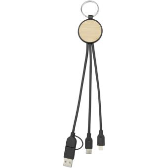 Tecta 6-in-1 recycled plastic/bamboo charging cable with keyring Black