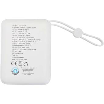 Acrux 10.000 mAh 35W tablet power bank with built in Type-C cable - made from recycled plastic White