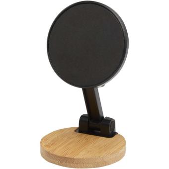 Alcor recycled plastic foldeable magnetic phone stand with bamboo details Black