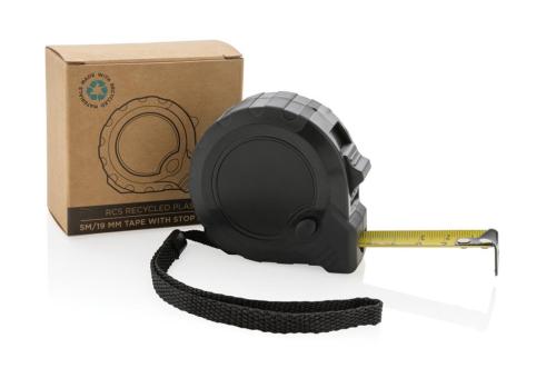XD Collection 5m/19mm Maßband mit Stop-Taste aus RCS recycelt. Kunststoff Schwarz