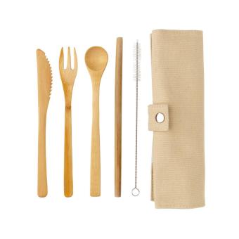 XD Collection Reusable bamboo travel cutlery set White