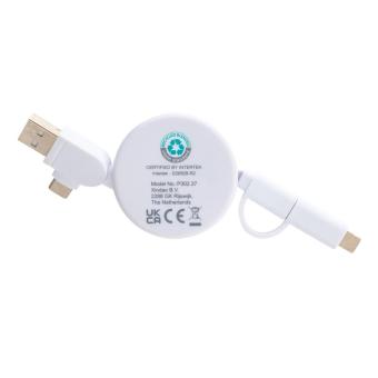 XD Collection RCS recycled plastic Ontario 6-in-1 retractable cable White