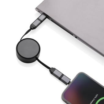 XD Xclusive Terra aufrollbares 6-in-1 45W-Kabel aus RCS recyc. Aluminium Grau