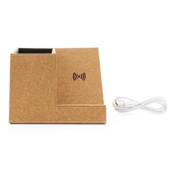 XD Collection Cork pen holder and 5W wireless charger Khaki
