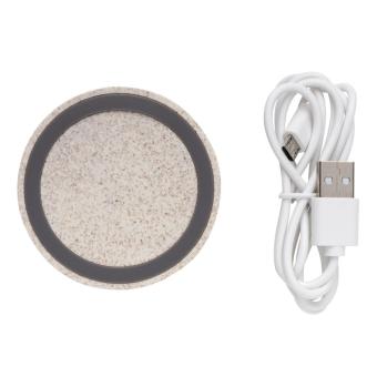 XD Collection Wheat Straw 5W round wireless charging pad Khaki