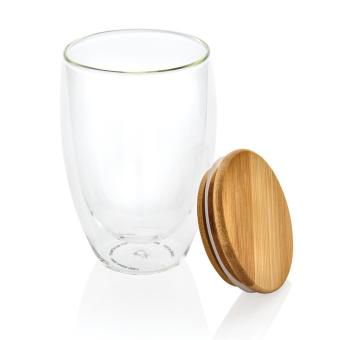 XD Collection Double wall borosilicate glass with bamboo lid 350ml Transparent