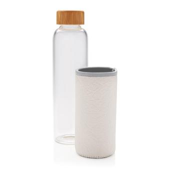 XD Collection Borosilikat-Glasflasche mit struktriertem PU-Sleeve Weiß/grau