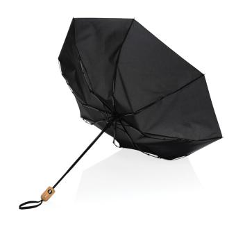 XD Collection 21" Impact AWARE™ RPET 190T bamboo auto open/close umbrella Black