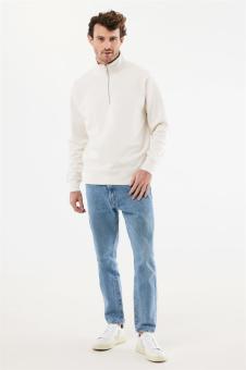 IQONIQ Elgon recycled cotton quarter zip sweater, ivory white, pebble gray Ivory white, pebble gray | XXS