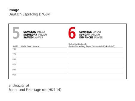 Buchkalender als Werbeartikel zum Bedrucken. 1 Tag = 1 Seite mit Notizspalte. Samstag–Sonntag = 1 Seite. 352 Seiten. Inkl. Siebdruck-Digital. Lieferzeit 3 AT. Dunkelblau