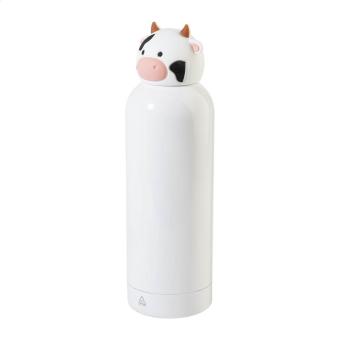 ZooSip kids insulated bottle, cow White/blue pusher