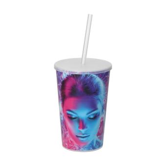 Trinkbecher "Vital", 500 ml mit Deckel und Strohhalm Milchig-transparent