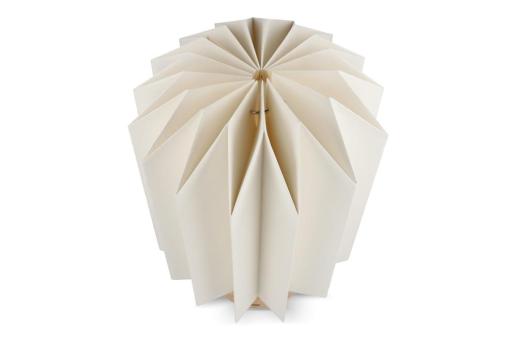 Coollux foldable paper LED lamp Eos on wooden base, 25 cm (letterbox size) Nature